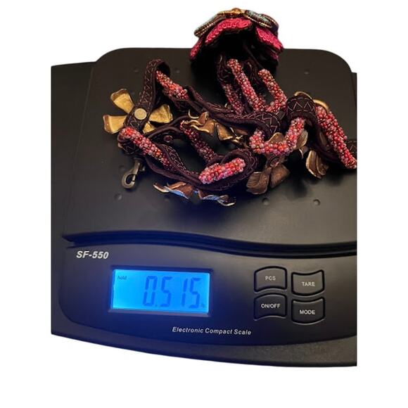 Mary Frances Belt Necklace Boho Beaded Flowers Adjustable Link Vintage 90s - Picture 8 of 8